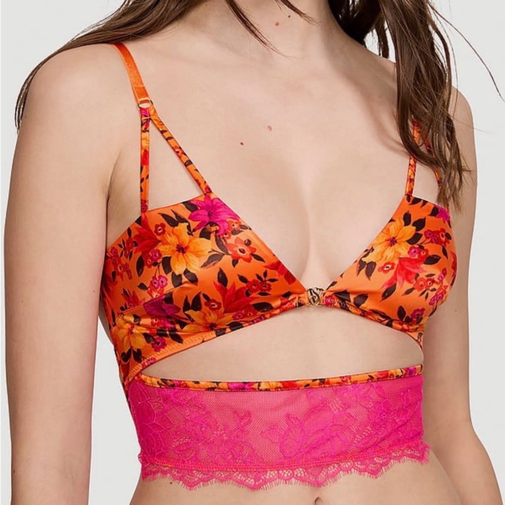 Victoria's Secret Orange and Pink Floral Lace Bralette